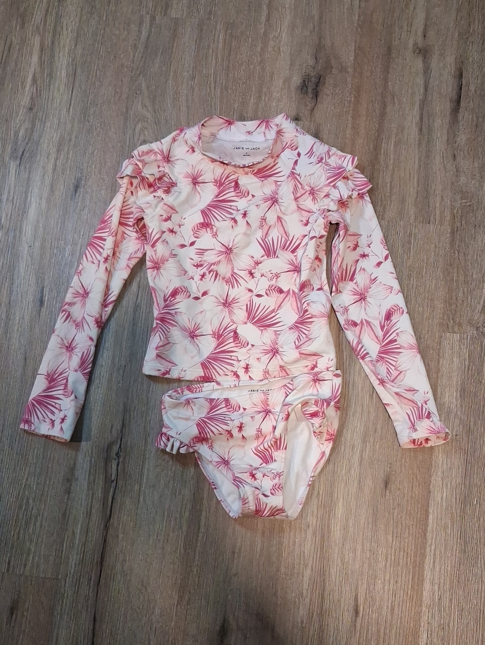 Janie and Jack Pink Floral Long-Sleeve Rash Guard Set